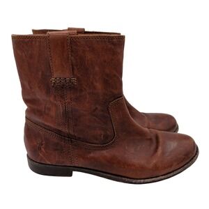 FRYE Anna Shortie Cognac Women 8.5 Brown Leather Ankle Boots Western 3471055 COG